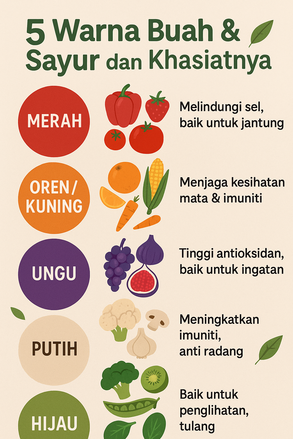 5 Warna Buah & Sayur dan Khasiatnya